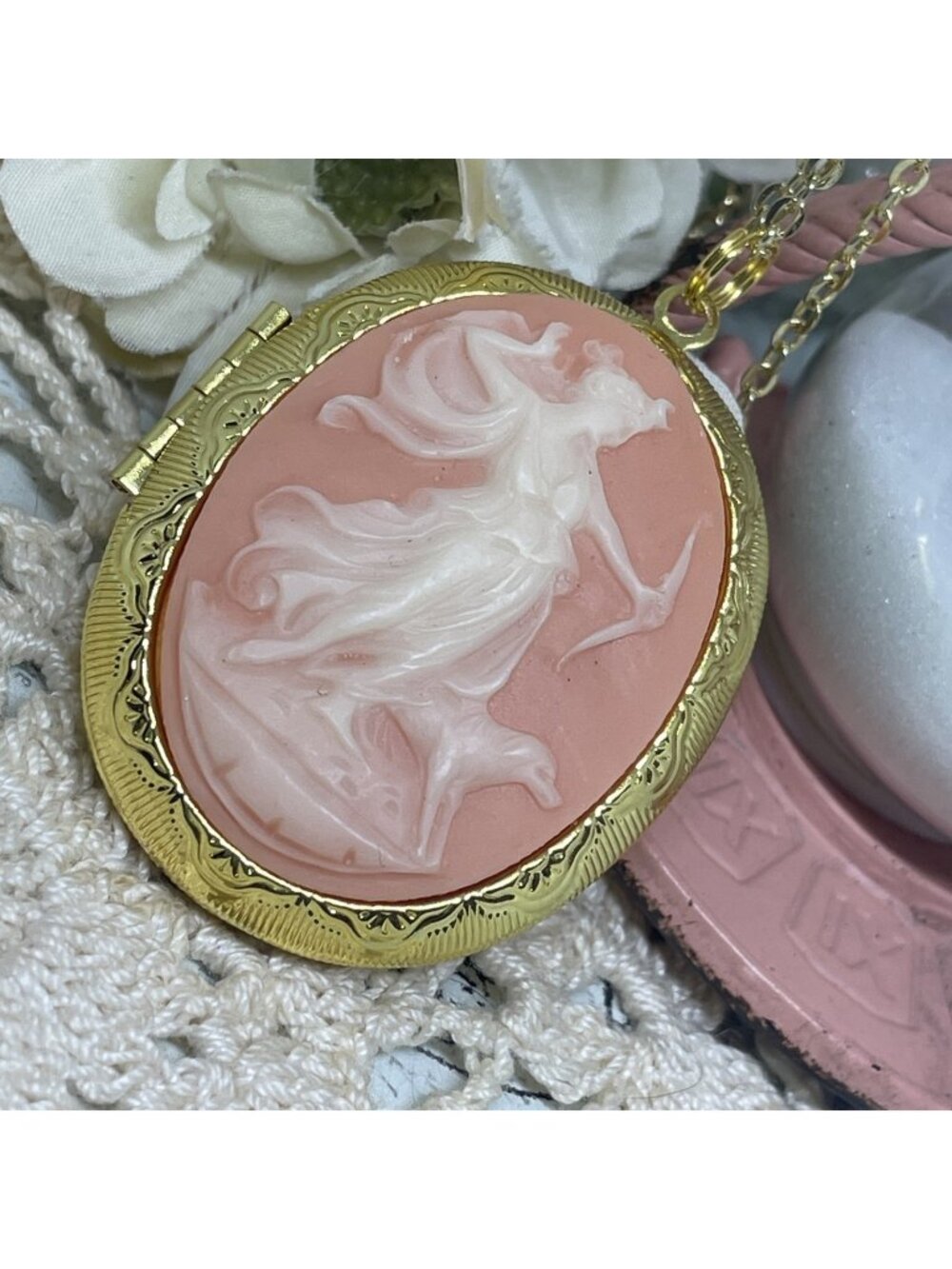 Peach Gold Anniversary gift birthday Aphrodite Roman ARTEMIS Locket Necklace